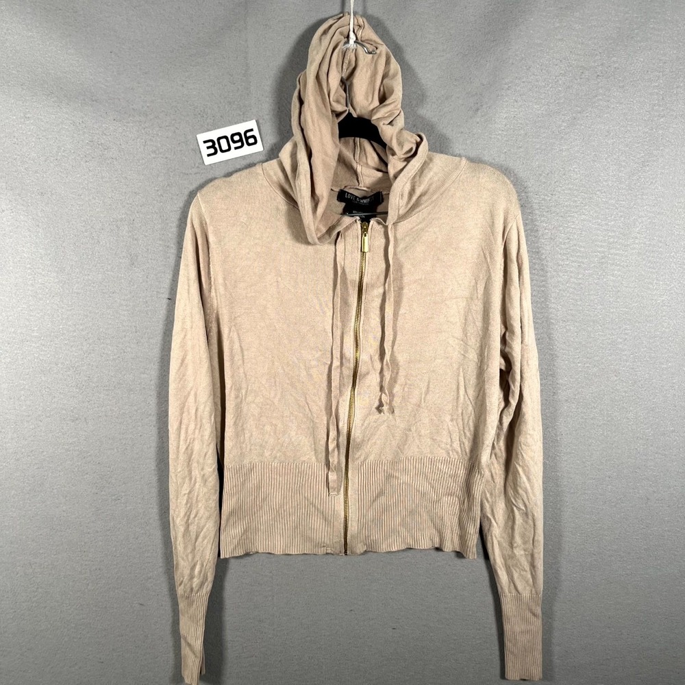 Love & Whimsy Los Angeles Hoodie Sweater Womens XL Beige Viscose Full Zip Ribbed